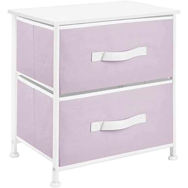 mDesign Storage Dresser End/Side Table Night Stand Furniture Unit - Small Standing Organizer for Bedroom, Office, Living Room, and Closet - 2 Drawer Removable Fabric Bins - Gray/White Grey