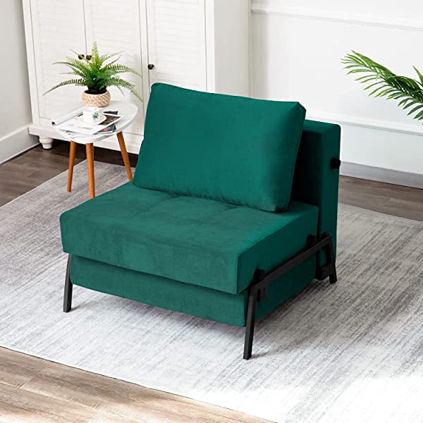 Vonanda Sofa Bed, Folding Velvet Sleeper Sofa, Modern Sleeper Chair Bed with Hidden Legs and Sturdy Frame for Small Living Space, Velvet Hunter Green