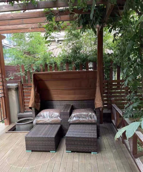 Rattan sofa outdoor sunshade double bed with canopy waterproof and sunscreen furniture