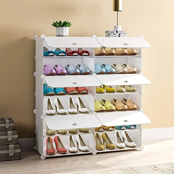 KOUSI Portable Shoe Rack Organizer 24 Pair Tower Shelf Storage Cabinet Stand Expandable for Heels, Boots, Slippers, 6 Tier White 32