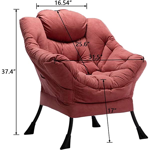 AbocoFur Modern Large Cotton Fabric Lazy Chair，Accent Contemporary Lounge Chair, Single Steel Frame Leisure Sofa Chair with Armrests and A Side Pocket, Beige