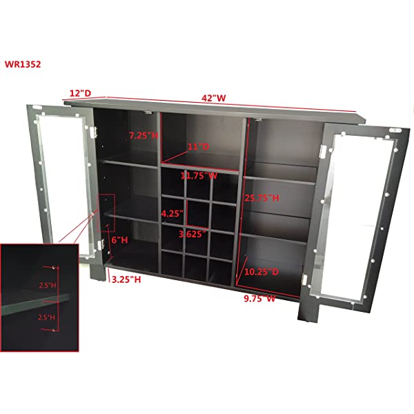 Kings Brand Furniture Matanuska Wood Buffet Bar Cabinet with Wine Storage, Black