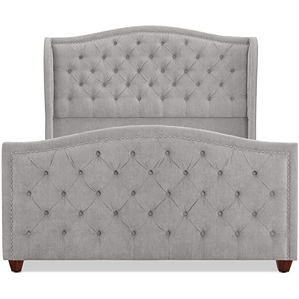 Jennifer Taylor Home Marcella Collection Queen Wingback Tufted Hand-Applied Nail Heads Upholstered Bed, Antique White Antique White Queen