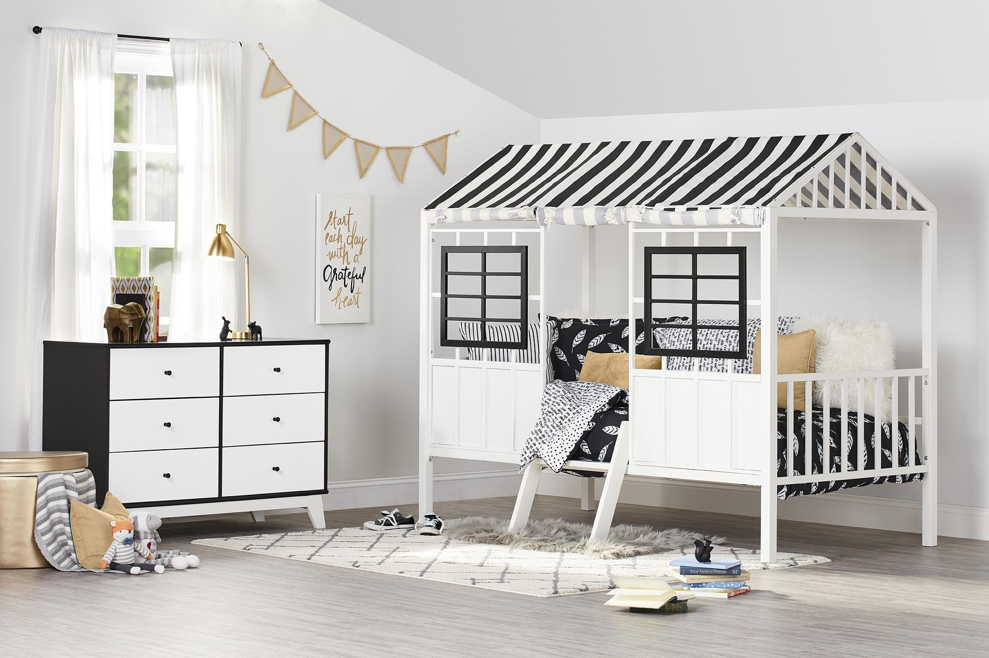 【Furniture】Rowan Valley Forest Loft Bed, Black/White, Twin