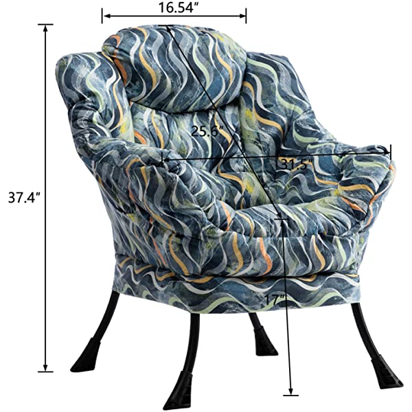 AbocoFur Modern Large Cotton Fabric Lazy Chair，Accent Contemporary Lounge Chair, Single Steel Frame Leisure Sofa Chair with Armrests and A Side Pocket, Beige