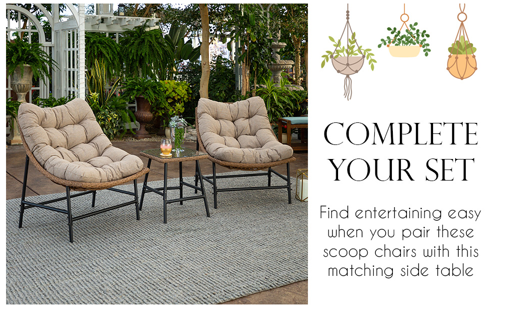 Walker Edison Estrella Modern 2 Piece Rattan Scoop Chair Set, Set of 2, Natural