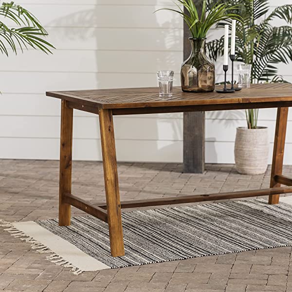 Walker Edison 5 Person Outdoor Wood Chevron Patio Furniture Dining Set Table Chairs Bench All Weather Backyard Conversation Garden Poolside Balcony, 4 Piece, Brown Brown 4 Piece Dining Set