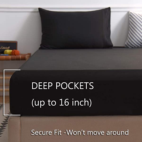 LBRO2M Bed Sheet Set Queen Size 16 Inches Deep Pocket 1800 Thread Count 100% Microfiber Sheet,Bedding Super Soft Comfortable, Cool Warm,4 Piece（Dark Grey） Dark Grey Queen