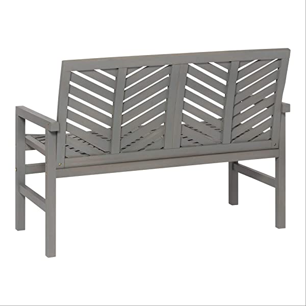 Walker Edison 5 Person Outdoor Wood Chevron Patio Furniture Dining Set Table Chairs Bench All Weather Backyard Conversation Garden Poolside Balcony, 4 Piece, Brown Brown 4 Piece Dining Set