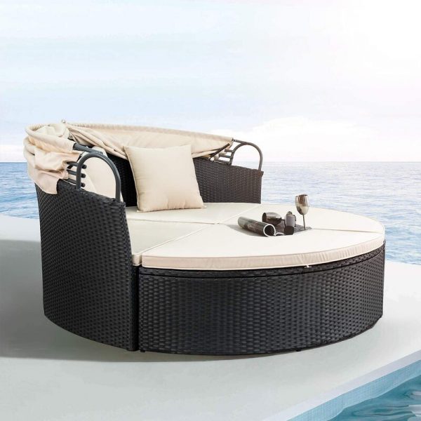 【Furniture】【BS】66” Wide Outdoor Wicker Patio Daybed with Cushions