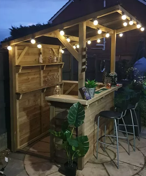 Garden Bar - Outdoor Treated Wood - Corrugated Waterproof Roof - Tiki Bar DIY Kit