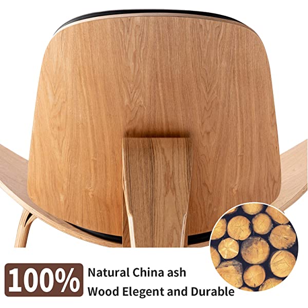 Rimdoc Three-Legged Shell Chair Mid Century Modern Lounge Chair with Black Leather Molded Plywood Accent Chair Reading Side Chair for Bedroom, Study, Office, Living Room (Black Walnut Wood)