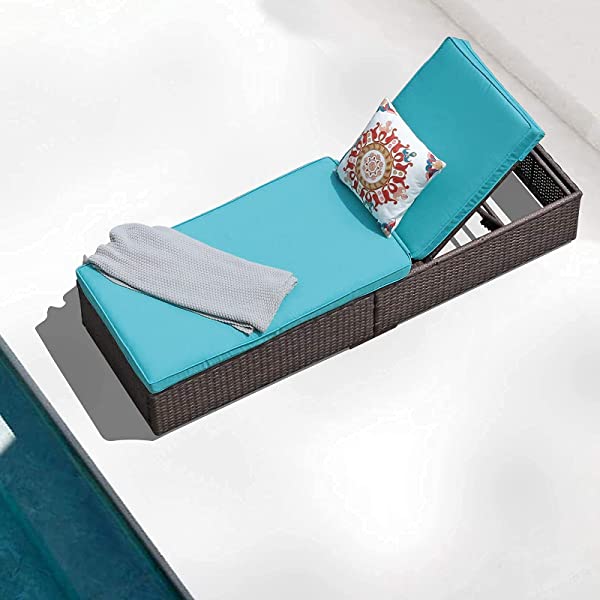 Patiorama Patio Chaise Lounge Chair, Sun Lounger, Outdoor Pool Beach Brown PE Rattan Wicker Reclining Chair W/Adjustable Backrest and Removable Cushion (Beige), Set of 2 2 Brown