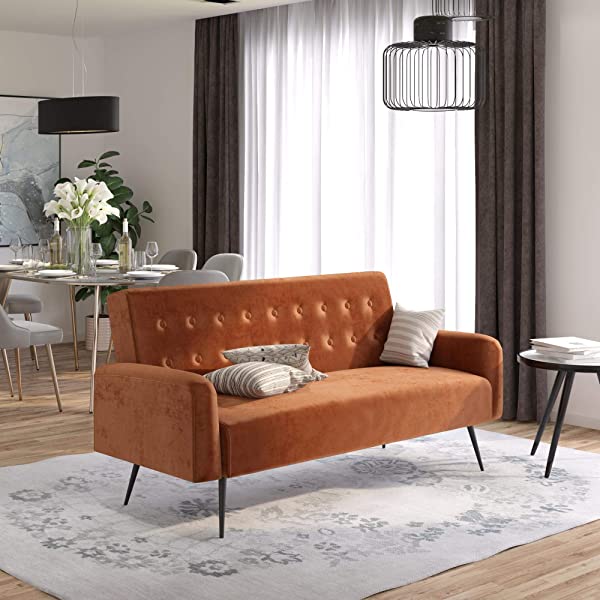 Novogratz 2360379N Z Stevie, Convertible Sofa Bed Couch, Ivory Velvet Futon