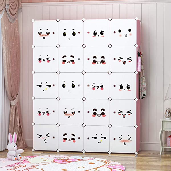 YOZO Cube Storage Organzier Portable Closet Wardrobe Bedroom Dresser (71x14x71 inches) Portable Closet Cube Shelf Armoire Pantry Cabinet, 25 Cubes, Blue 25Cubes Blue