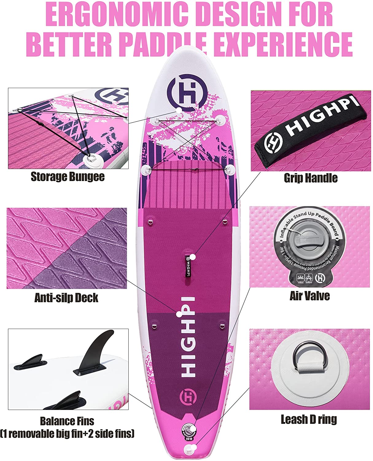 【Sports&Outdoors】【BS】Highpi Inflatable Stand Up Paddle Boards, 10’6”11′ Ultra-Light SUP for All Skill Levels