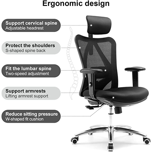 SIHOO Ergonomic Office Chair, Computer Desk Chair with Adjustable Lumbar Support, Comfortable Thick Cushion High Back Desk Chair with Adjustable Headrest and PU armrests(Orange)