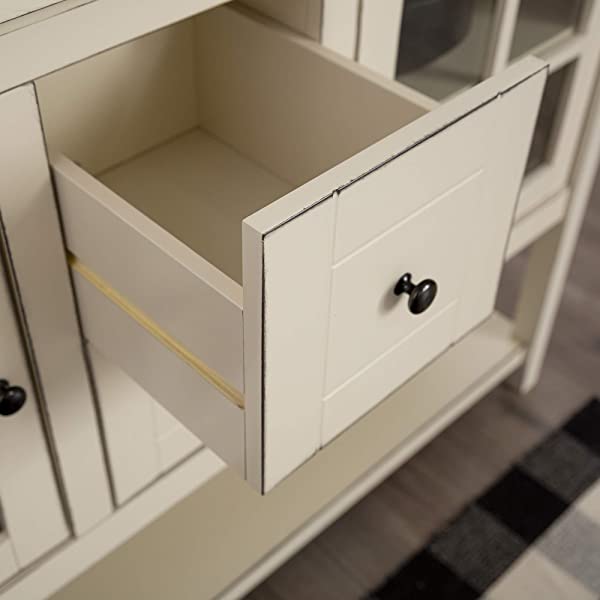 Walker Edison Charlotte Classic Glass Door Storage Buffet, 52 Inch, Espresso Espresso 52 Inch