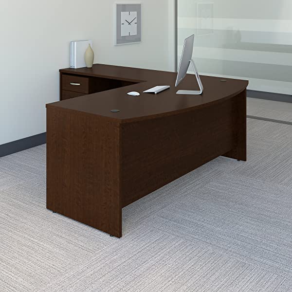 Bush Business Furniture Series C 72W Bow Front L Shaped Desk with 48W Return and Mobile File Cabinet in Hansen Cherry