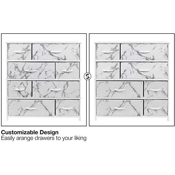 Sorbus Dresser with 8 Drawers - Furniture Storage Chest Tower Unit for Bedroom, Hallway, Closet, Office Organization - Steel Frame, Wood Top, Easy Pull Fabric Bins (White)