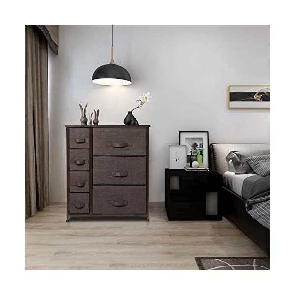 7 Drawers Dresser - Furniture Storage Tower Unit for Bedroom, Hallway, Closet, Office Organization - Steel Frame, Wood Top, Easy Pull Fabric Bins Gray/White Gray / White