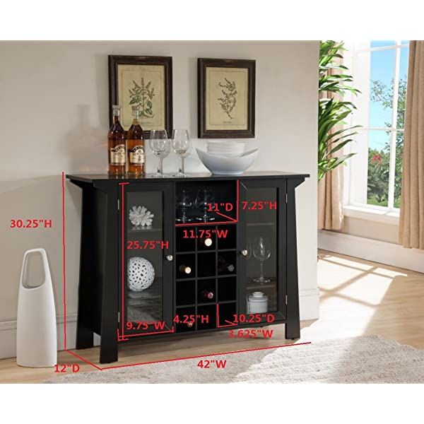 Kings Brand Furniture Matanuska Wood Buffet Bar Cabinet with Wine Storage, Black