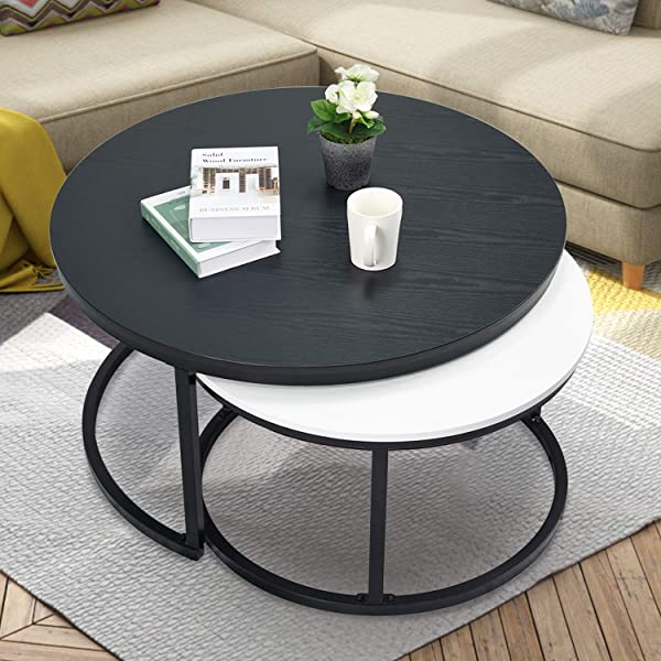 Round Coffee Table, Nesting Tables Set of 2, Large : Ø 34.0