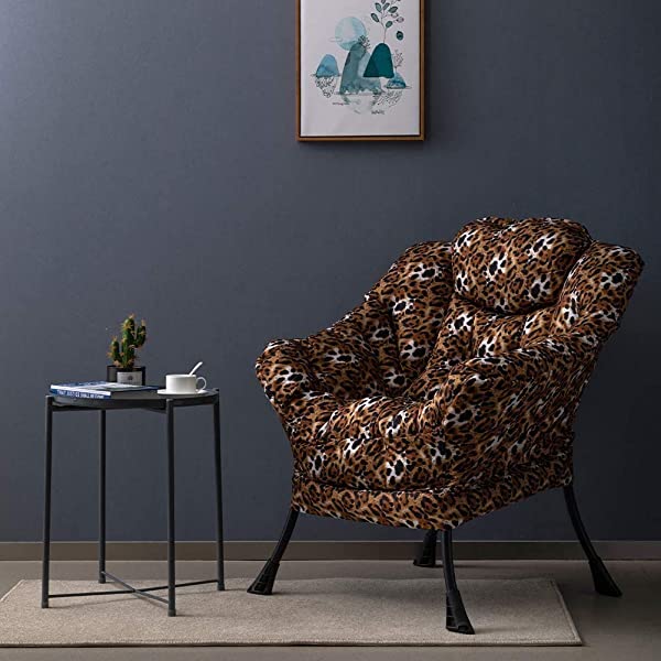 AbocoFur Modern Large Cotton Fabric Lazy Chair，Accent Contemporary Lounge Chair, Single Steel Frame Leisure Sofa Chair with Armrests and A Side Pocket, Beige