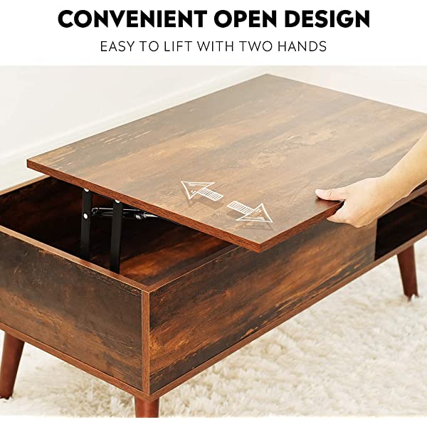 WLIVE Wood Lift Top Coffee Table with Hidden Compartment and Adjustable Storage Shelf, Lift Tabletop Dining Table for Home Living Room, Office, Rustic Oak