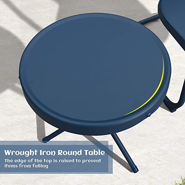 PURPLE LEAF Outdoor Patio Bistro Set, 3 Pieces Retro Porch Furniture Set 2 C-Spring Metal Outdoor Chairs and Round Side Table, Blue