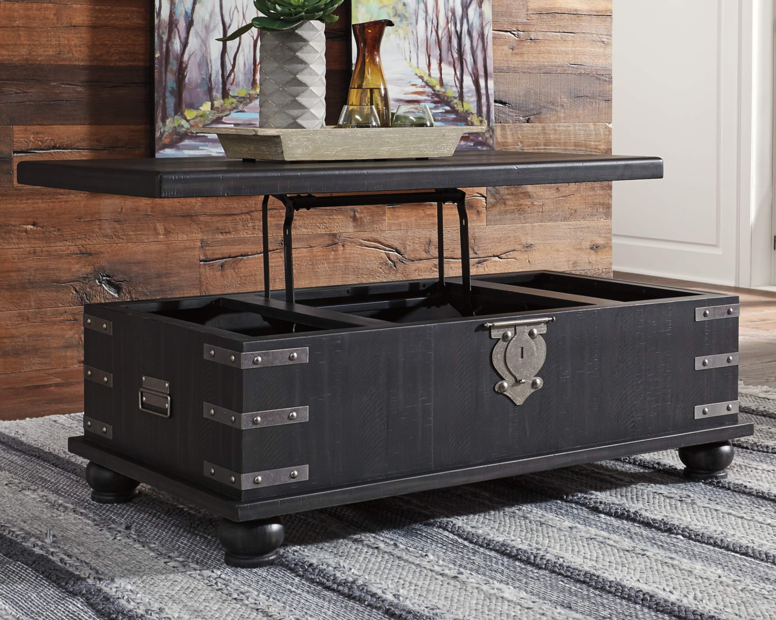 【Furniture】Delmar Modern Farmhouse Lift Top Coffee Tables, Black