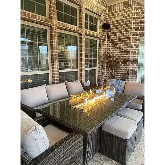 Morden 7-piece Outdoor Wicker Sofa with Fire Pit Table Patio Conversation sofa Set Dining Set