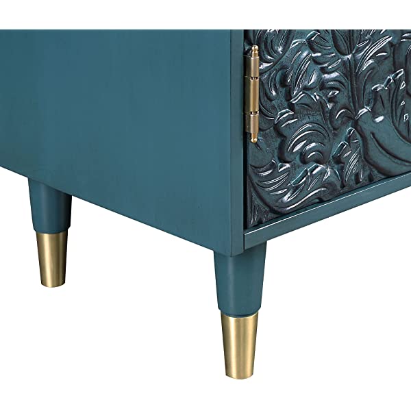 LALUZ Carved Accent Storage Cabinet Floor Cabinet for Bedroom Living Room, Oak Finish 30 Inch 30