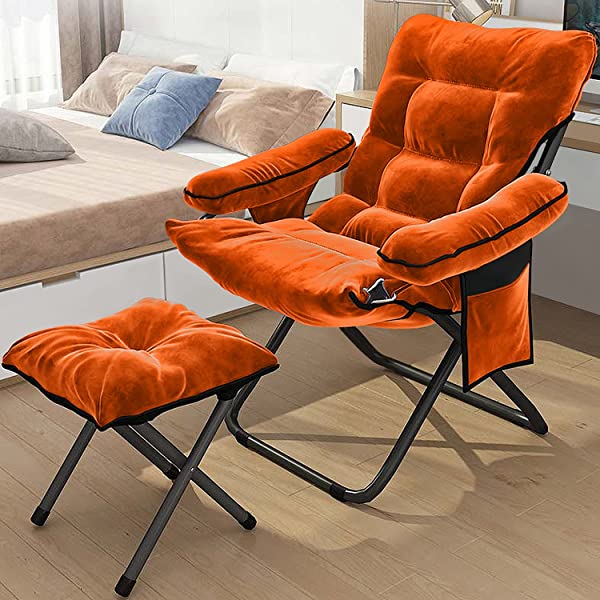 VOJUEAR Modern Accent Fabric Lazy Chair with Ottoman, Upholstered Lounge Reclining Armchair with Side Pocket for Adults or Kids,Upholstered Lounge Leisure Armrest Sofa Chair (CharcoalGrey)