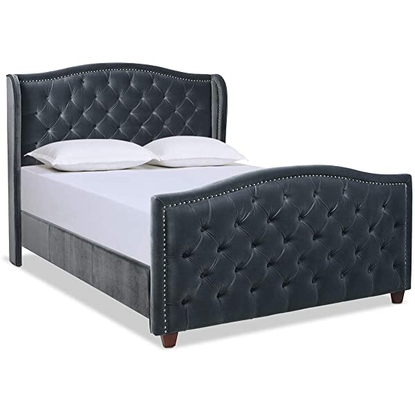 Jennifer Taylor Home Marcella Collection Queen Wingback Tufted Hand-Applied Nail Heads Upholstered Bed, Antique White Antique White Queen