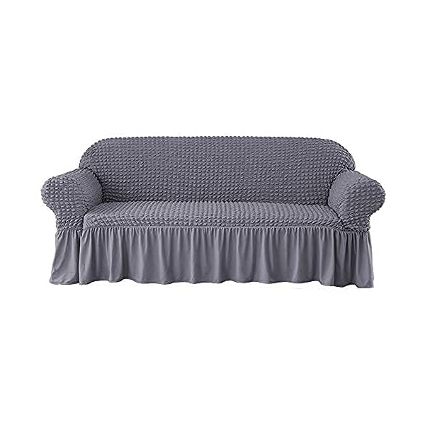 skyfiree Couch Cover Gray Sofa Slipcover Universal High Stretch Couch Cover 1 Piece Soft Sofa Cover for 3 Cushion Couch Elastic Durable Furniture Protector with Skirt 3 Seater Grey