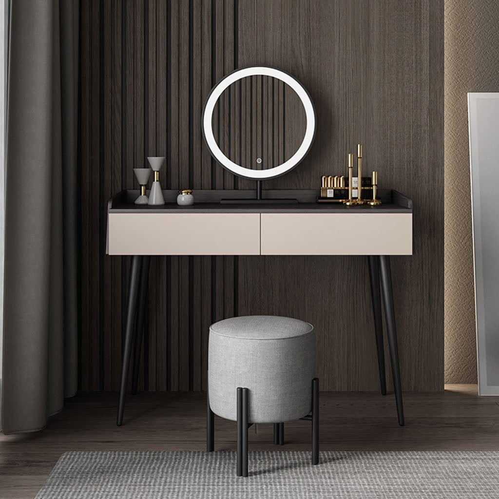 【Furniture】Vanity For Bedroom Modern Bedroom Dresser Vanity Desk with 2 Drawers, 1 Stool & LED Mirror