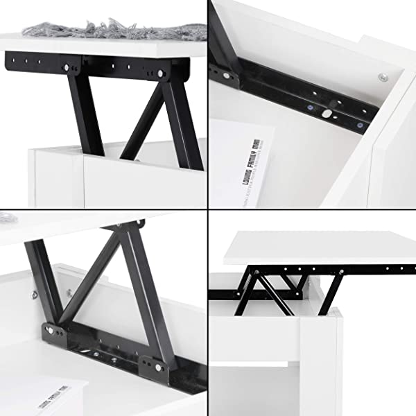 SUPER DEAL Lift Top Coffee Table w/Hidden Compartment and Storage Shelves Pop-Up Storage Cocktail Table for Living Room Reception Room Espresso