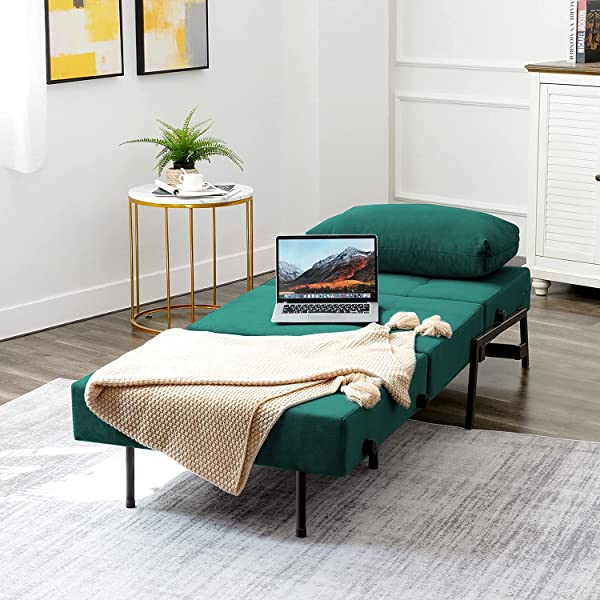Vonanda Sofa Bed, Folding Velvet Sleeper Sofa, Modern Sleeper Chair Bed with Hidden Legs and Sturdy Frame for Small Living Space, Velvet Hunter Green