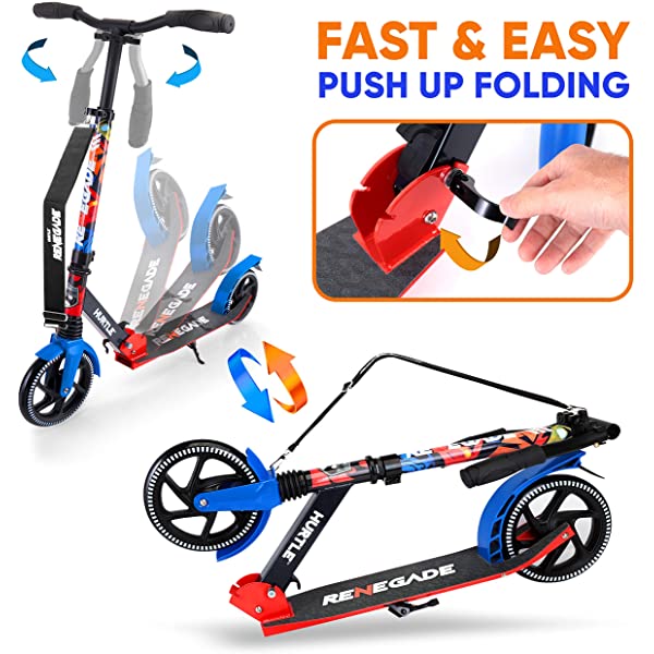 Hurtle Scooter – Scooter for Teenager – Kick Scooter – 2 Wheel Scooter with Adjustable T-Bar Handlebar – Folding Adult Kick Scooter with Alloy Anti-Slip Deck Pink