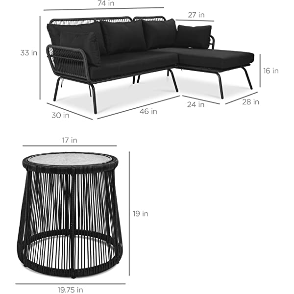 Best Choice Products Outdoor Rope Woven Sectional Patio Furniture L-Shaped Conversation Sofa Set for Backyard, Porch w/Thick Cushions, Detachable Lounger, Side Table - White