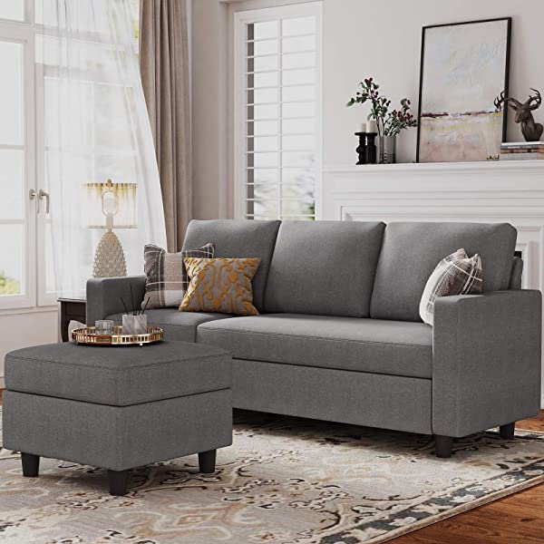 HONBAY Reversible Sectional Sofa Couch Convertible Couch Sofa Sectional L Shape Couch for Small Apartment Grey