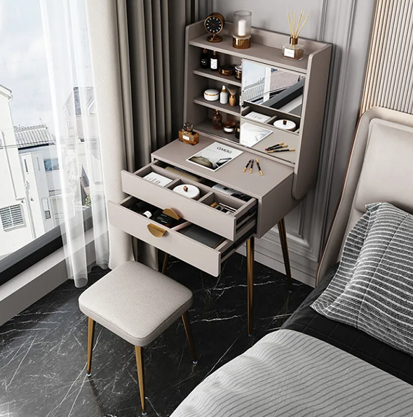 dressing table set, girl dressing table with large mirror makeup storage box stool, suitable for bedroom, powder room