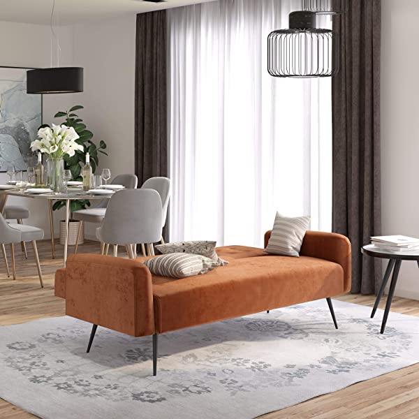 Novogratz 2360379N Z Stevie, Convertible Sofa Bed Couch, Ivory Velvet Futon