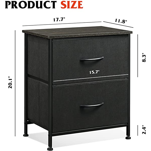 WLIVE Nightstand with 2 Fabric Drawers, Bedside Furniture & End Table Dresser for Bedroom, Living Room, Steel Frame, Wood Top, Easy Pull Handle Charcoal Gray