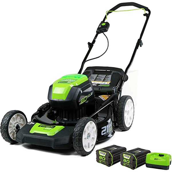 Greenworks Pro 80V 21 inch Cordless Push Lawn Mower, Includes Two 2Ah Batteries and Charger, GLM801601 (2) 2Ah Batteries Push
