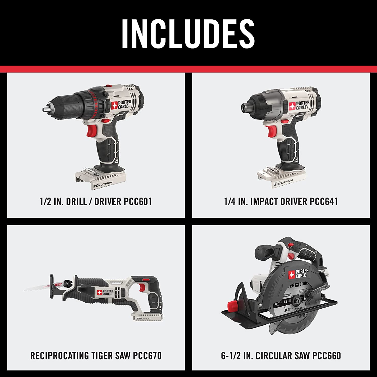 PORTER-CABLE 20V MAX* Cordless Drill Combo Kit, 8-Tool (PCCK619L8)