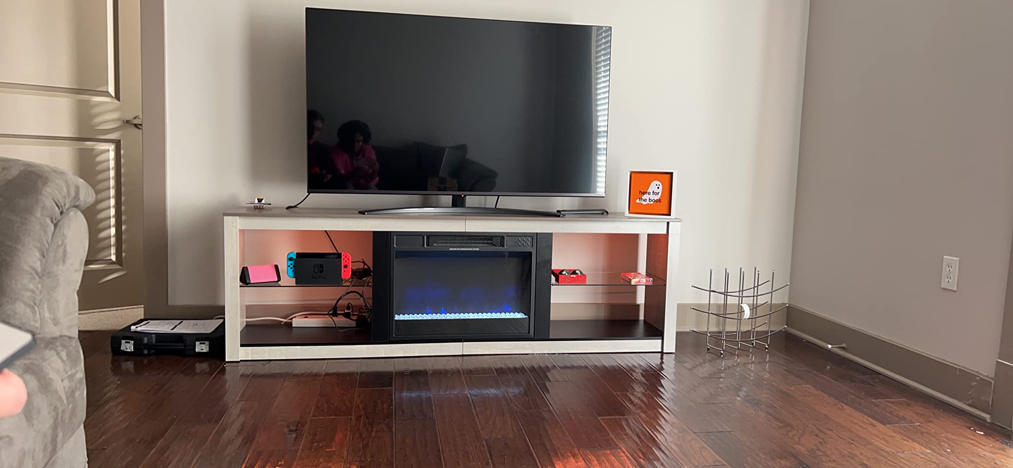 【Furniture】Fireplace TV Stand for 75 inch TV with 23 inch Electric Fireplace, 70 inch Entertainment Center