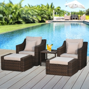【Furniture】9 PCS Patio Outdoor Furniture Sets, Sectional Manual Weaving Wicker Conversation Sofa Set
