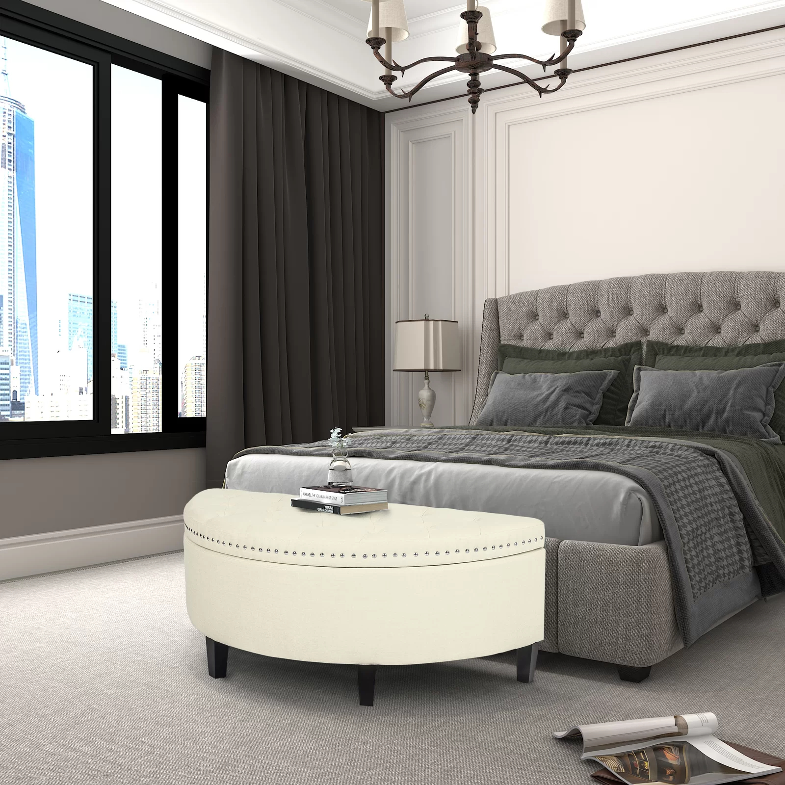 【Furniture】Roxann Upholstered Flip Top Storage Bench